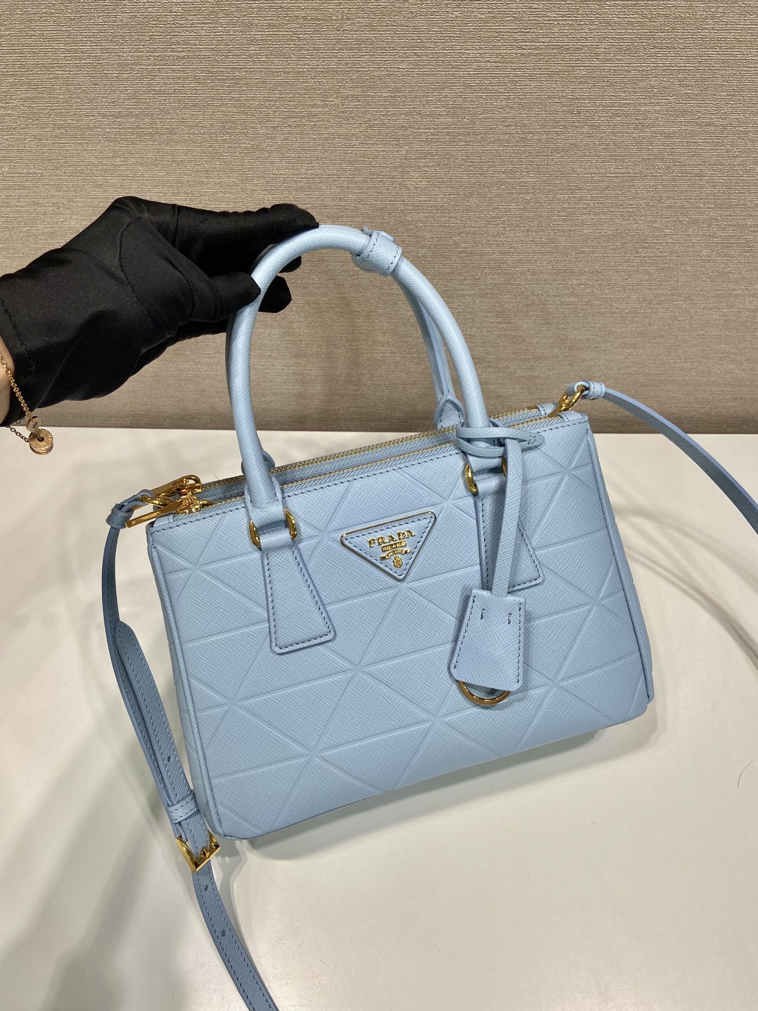 Prada Small Galleria Saffiano Leather Bag Tote Shoulder Bag Light Blue 1BA896 